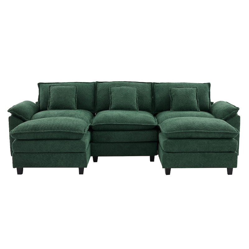 Modular Chenille Sectional Sofa with Ottomans, Deep Seat, Wide Padded Armrests, 2-Seat / 3-Seat / 4-Seat Options