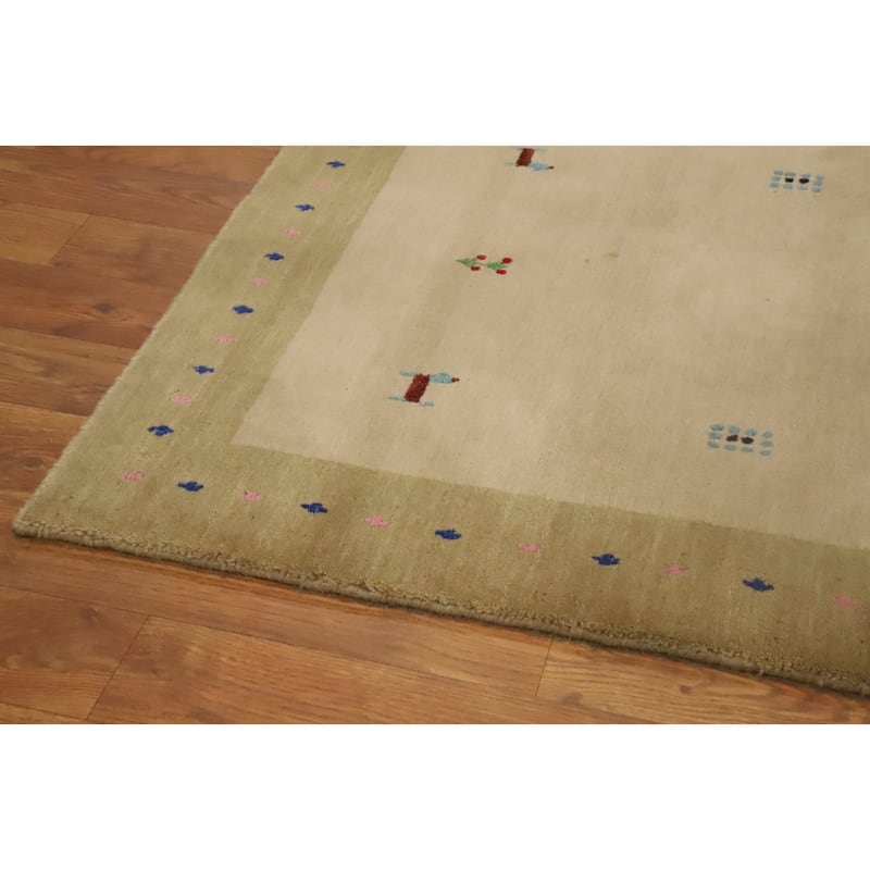 Hand Knotted Oriental 100% Wool Carpet Tribal Animal Pictorial Beige & Ivories Gabbeh Area Rug - 4' 5'' X 2' 4''