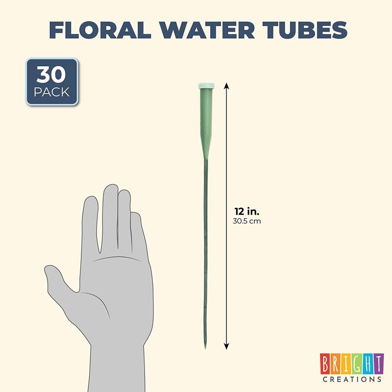 Bright Creations 30 Pack Stem Water Tubes for Flowers with Caps, Vials for Florist Supplies, 12"