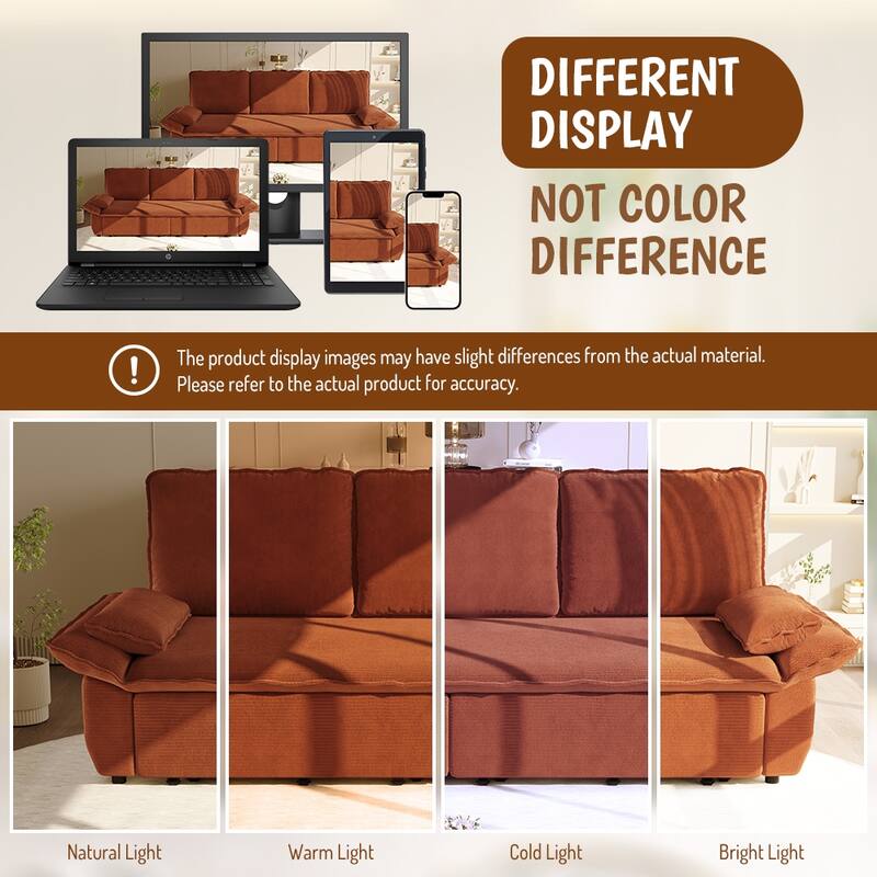 94.5" King Size Pull Out Sofa Bed, 3-in-1 Convertible Sleeper in Corduroy Fabric, Sofa Bed