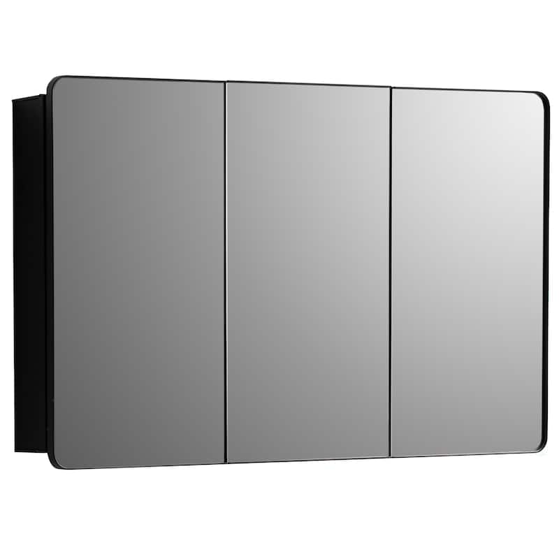 3-Door Bathroom Medicine Cabinet, Recessed Medicine Cabinet or Surface Mount, Mirrored Door Cabinet w/ Adjustable Glass Shelves