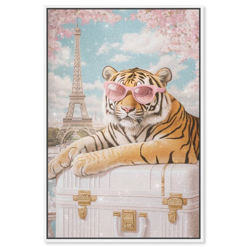 Tiger Luggage Paris Canvas by Art Remedy - White - 24" x 36"