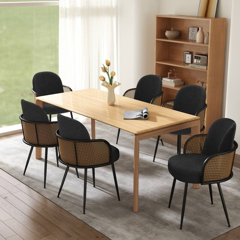 Upholstered Rattan Dining Chairs Set of 2, Arm Side Chair - 21.8" W x 24.2" D x 33" H