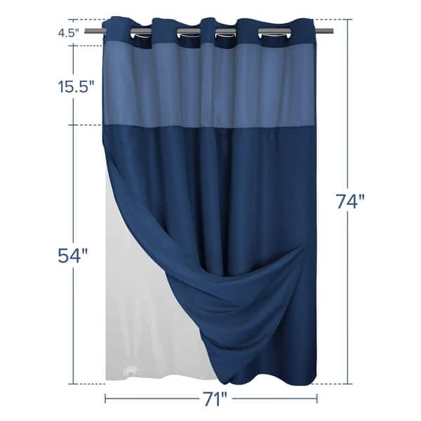 dimension image slide 2 of 19, No Hook Slub Linen Texture Shower Curtain with PEVA Snap-in Liner