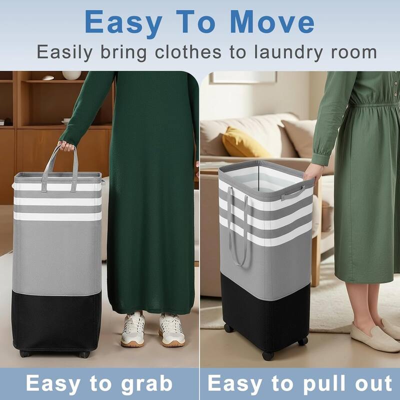 80L Large Laundry Basket, Laundry Hamper with 4 Wheels, Collapsible Waterproof Clothes Basket, Freestanding Hamper with Handles