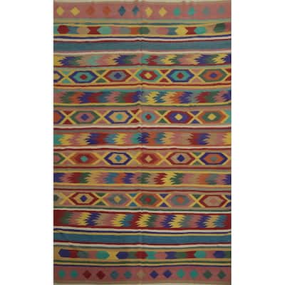 Hand Woven Oriental 100% Wool Carpet Southwestern Modern Multi-Colored Kilim Area Rug - 12' 3'' X 8' 9''