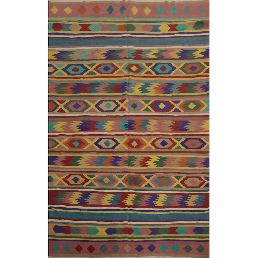 Hand Woven Oriental 100% Wool Carpet Southwestern Modern Multi-Colored Kilim Area Rug - 12' 3'' X 8' 9''