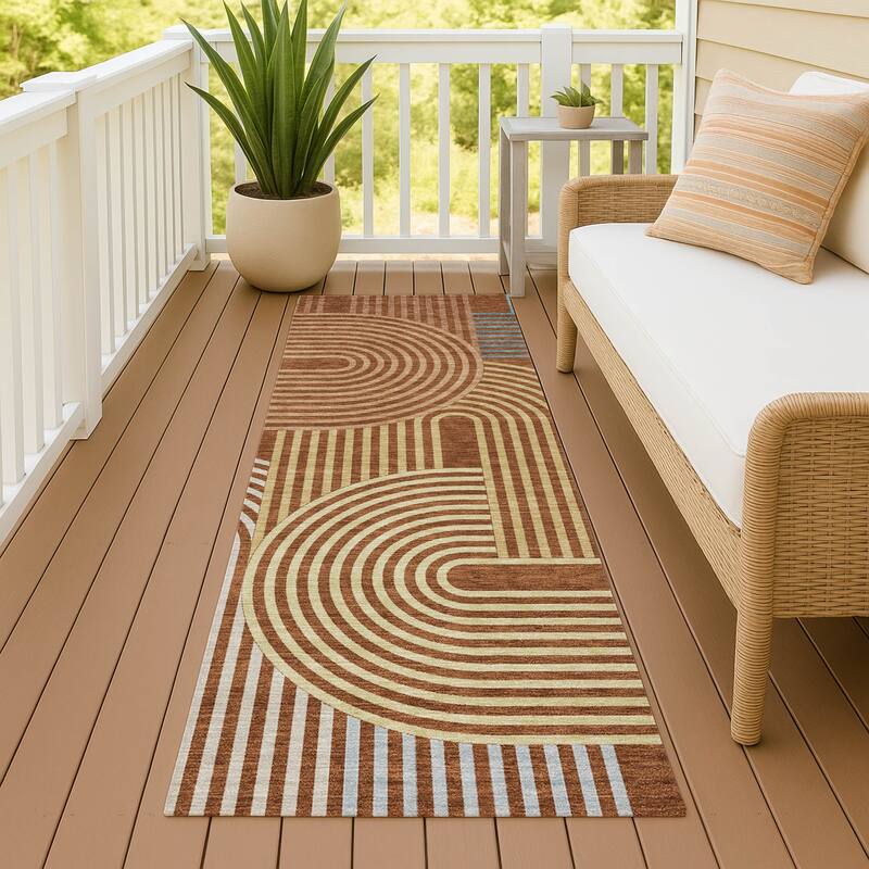 Machine Washable Indoor/ Outdoor Modern Basehor Chantille Rug - Paprika - 2'3" x 7'6"