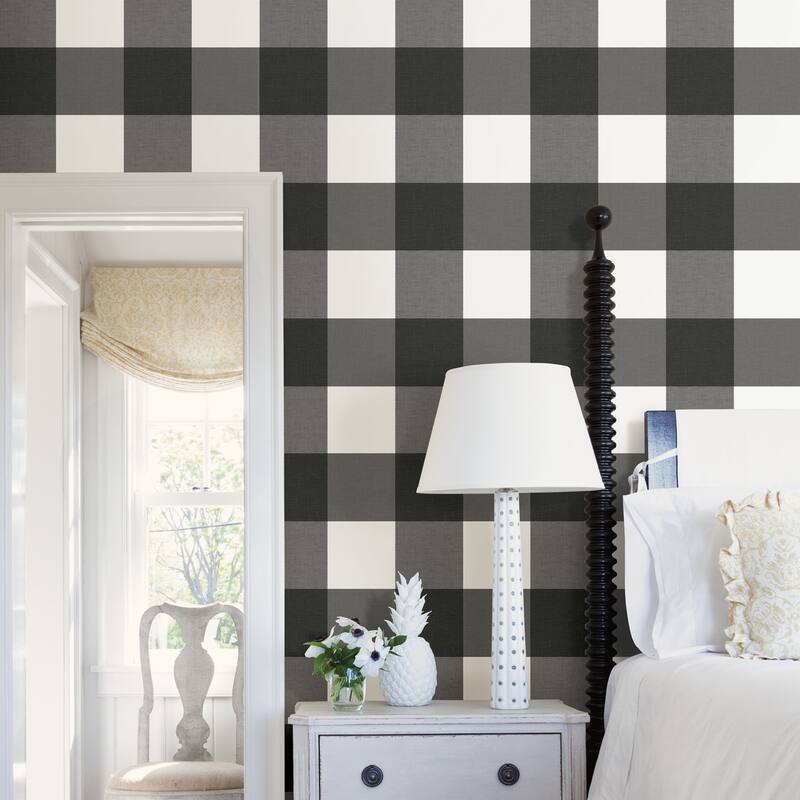 NuWallpaper Charcoal Farmhouse Plaid Peel & Stick Wallpaper - 216in x 20.5in x 0.025in