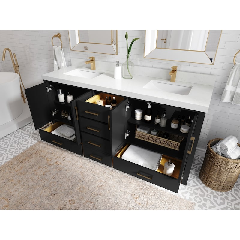 Willow Collection 72 in. W x 22 in. D Malibu Double Sink Bathroom Vanity with Countertop
