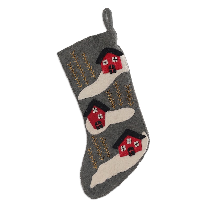 Novica Handmade Homey Season Applique Wool Felt Christmas Stocking