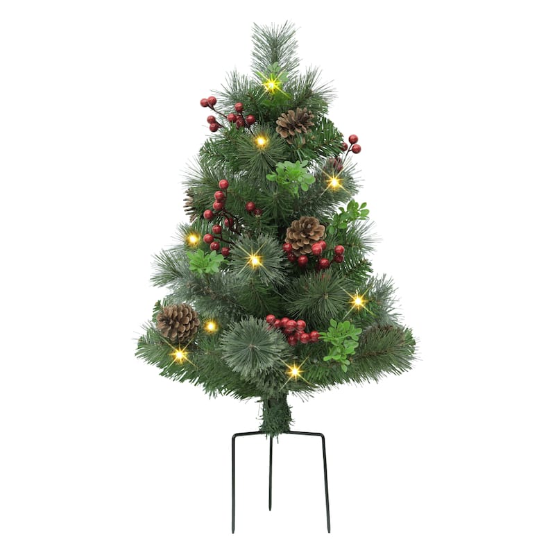 Puleo International 30" Pre-Lit Artificial Urn Filler - Green - Outdoor Lighted Christmas Decoration - Christmas Greenery Decorations - Green