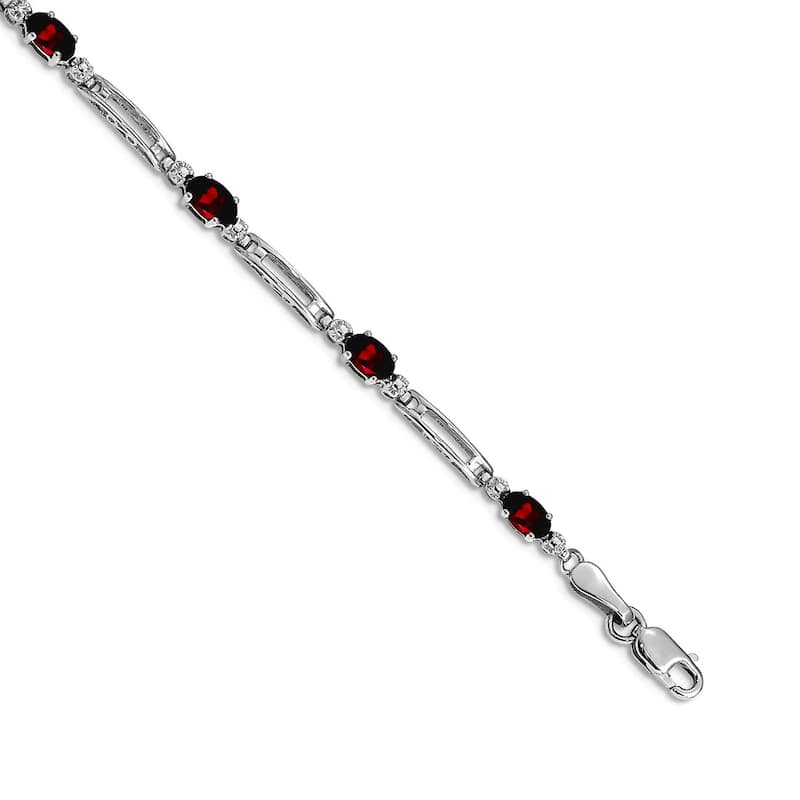 Curata Yellow or White Gold 3.5mm 7" Gemstone and Diamond Bracelet - 10k or 14k - Garnet - 14k - White