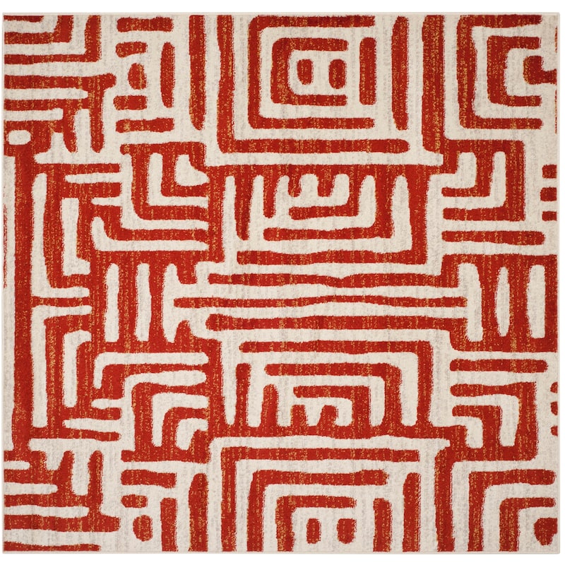 SAFAVIEH Amsterdam Majvi Modern Rug - 6'7" Square - Ivory/Terracotta