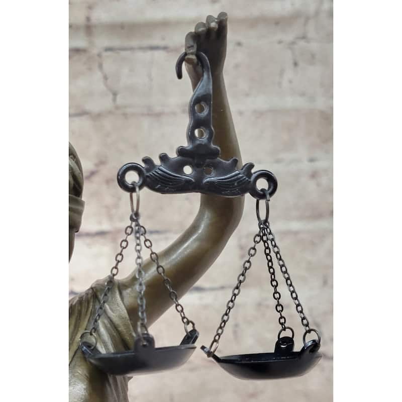 Large 14” Heavy Solid Bronze Lady Blind Justice Statue Lawyers Themis Deal Decor