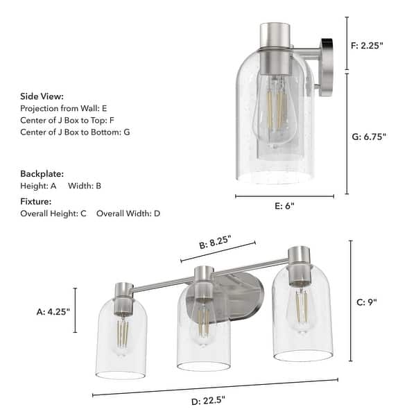 dimension image slide 1 of 4, Hunter Lochemeade 3-Light Vanity Wall Light, Damp-rated - Bathroom, Laundry - Modern Farmhouse, Contemporary, Industrial