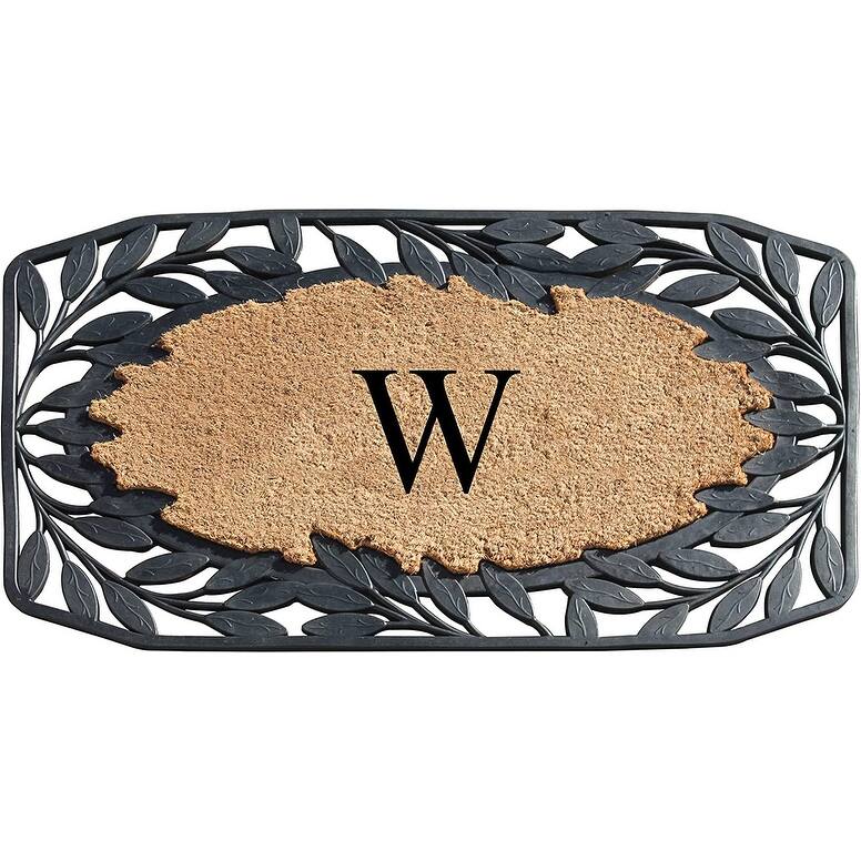 A1HC Rubber and Coir Stylish Leaf Border Large Outdoor Durable Monogrammed Doormat, Black - 23" X 38"