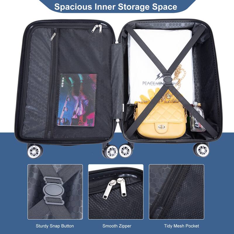 4-piece ABS lightweight suitcase, 14 inch makeup box, aircraft wheels (14/20/24/28)