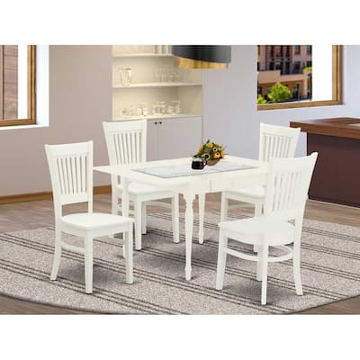 5-Piece Linen White Finish Solid Wood Top - Rectangular Dining Room Set Seats-4