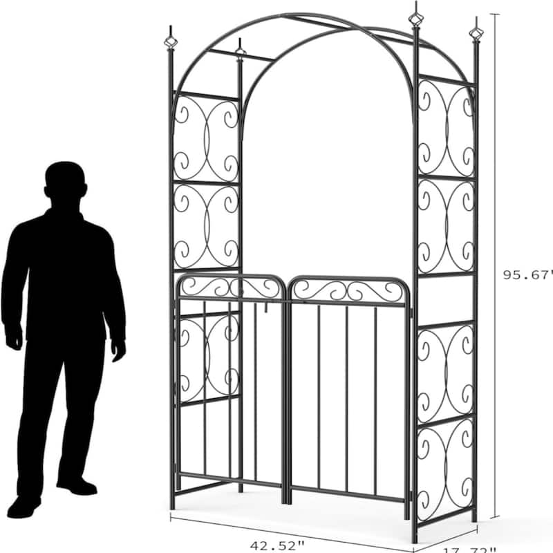 8ft Black Metal Wrought Iron Arch Gardening Trellis