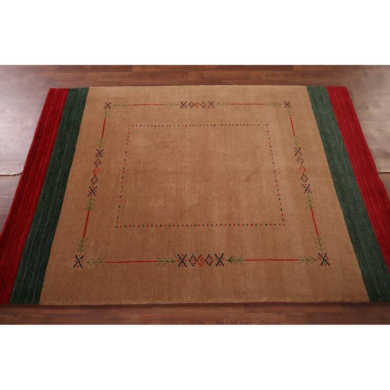 Gabbeh Indian Accent Rug Hand-Knotted Oriental Brown Wool Carpet - 3'10"x 5'8"