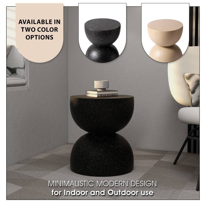Sage 16-Inch Round Side Table in Fiberstone for Indoor and Outdoor Modern Weather Resistant End Table Hourglass Design