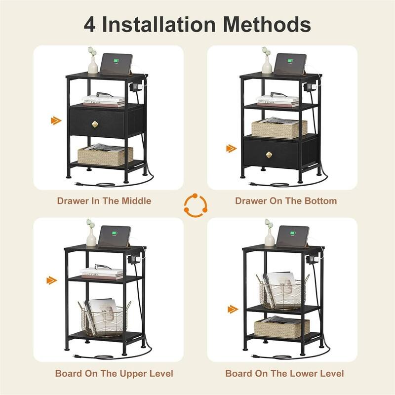 Nightstands Set of 2 with Charging Station and Drawer