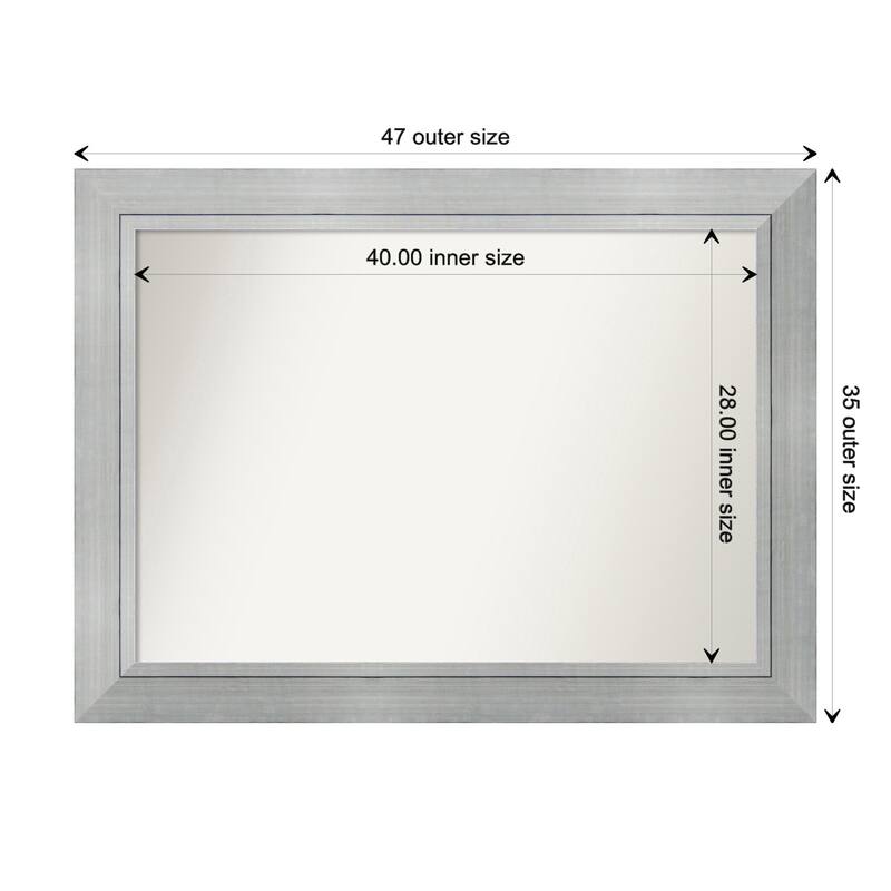 Romano Silver Framed Non-Beveled Custom Wall Mirror, Bathroom Vanity Mirror - Outer Size: 47.25 x 35.25