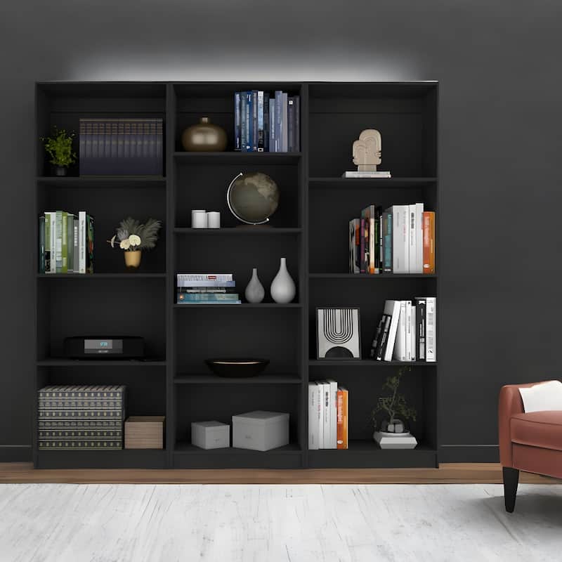 71" Black Five Tier Bookcase - Black