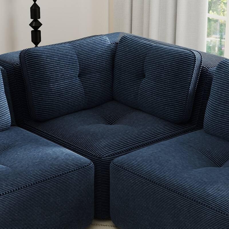 116.1" Corduroy Sectional Sofa with Movable Ottoman