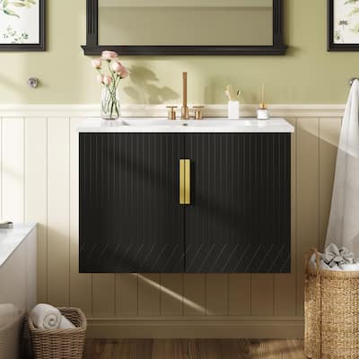 30 " Wall Mounted Vintage Bathroom Vanity with Ceramic Sink