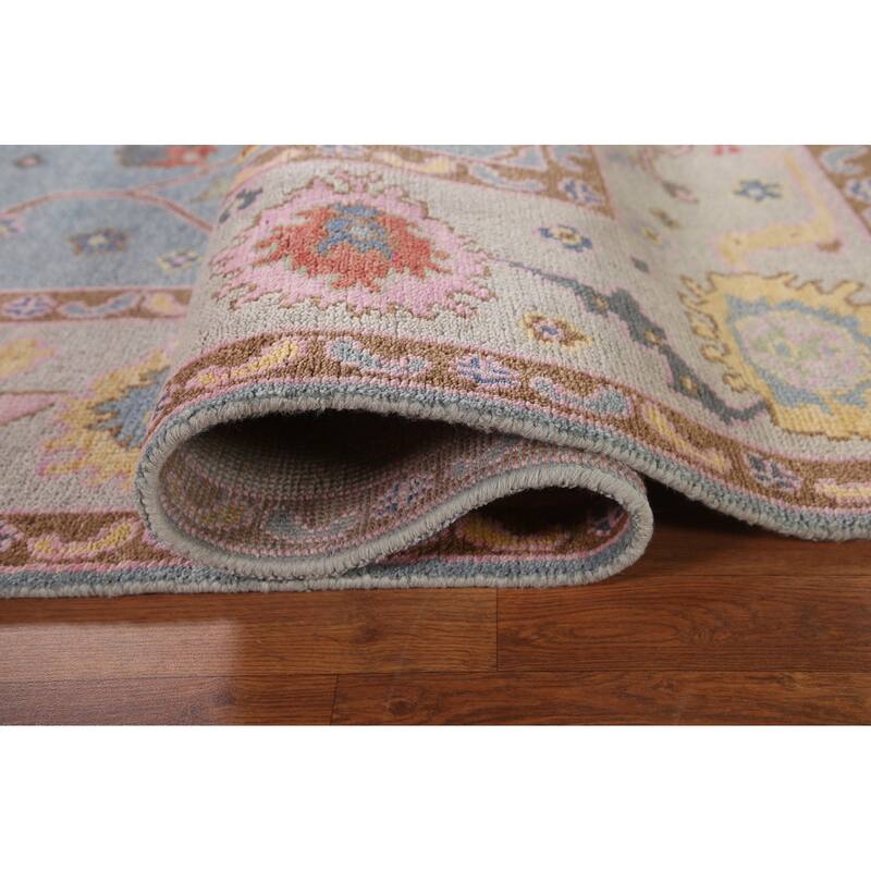 Light Blue Oushak Area Rug Handmade Living Room Wool Carpet - 8'1"x 10'1"