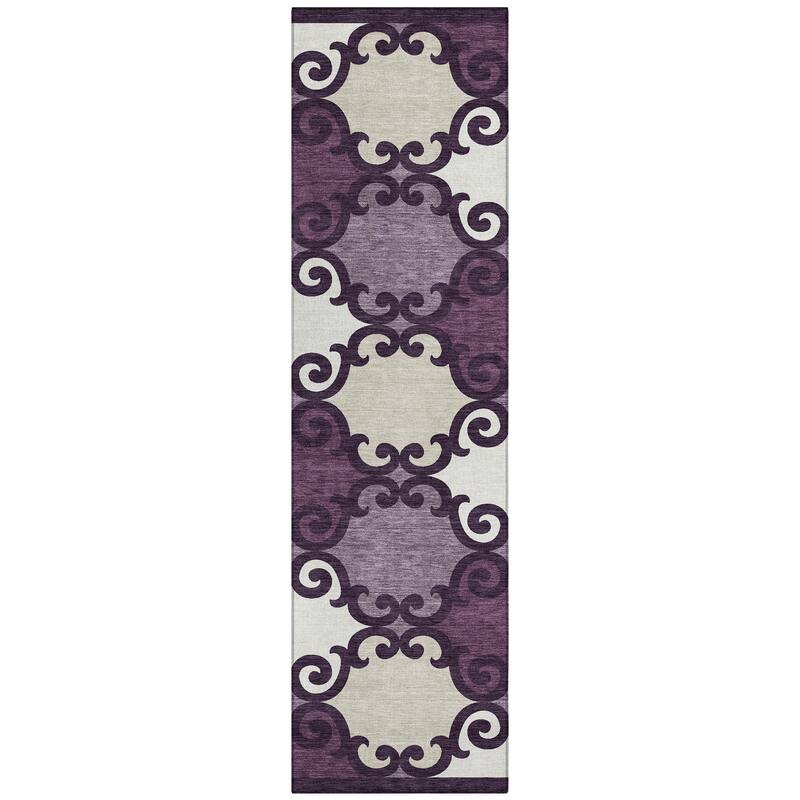 Machine Washable Indoor/ Outdoor Chantille Traditional Scroll Rug