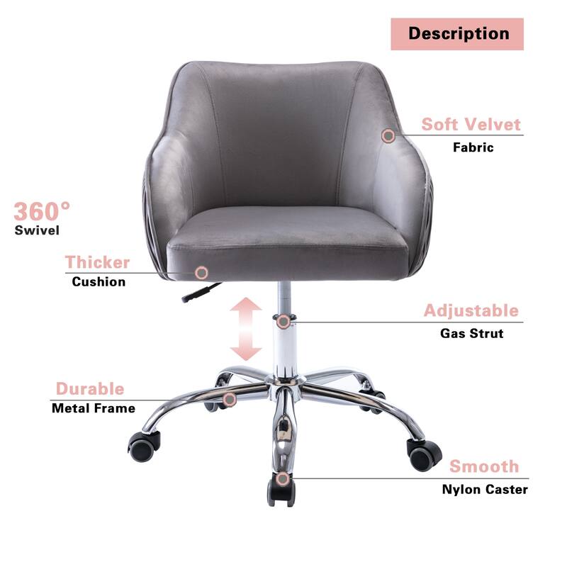 Corvus Braff Velvet Upholstered Adjustable Ergonomic Office Chair