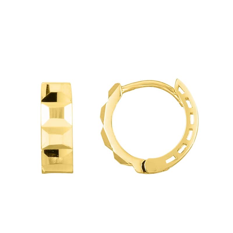 Curata 14k Yellow Gold 12.2x11.4mm Hammered Textured Huggies Hoop Earrings
