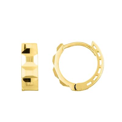 Curata 14k Yellow Gold 12.2x11.4mm Hammered Textured Huggies Hoop Earrings