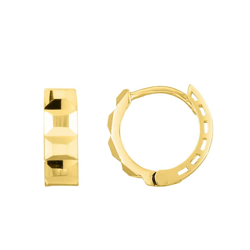 Curata 14k Yellow Gold 12.2x11.4mm Hammered Textured Huggies Hoop Earrings