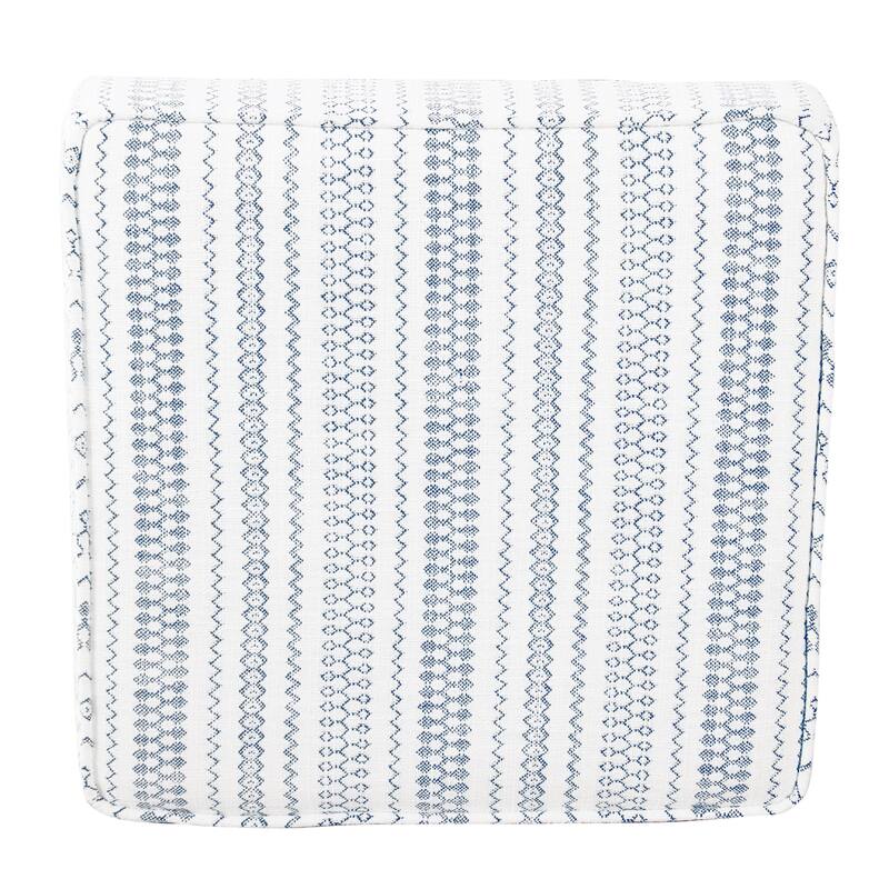 Pyp Square Storage Ottoman, 18 Inch Blue White Striped, Brown Legs