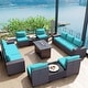 preview thumbnail 87 of 125, Kullavik 13 Pieces Outdoor Patio Furniture Set with Fire Pit Table w/ Wide Armrests w/Rattan Firepit - Turquoise