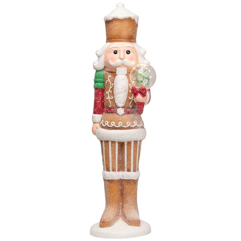 LED Lighted Christmas Gingerbread Nutcracker - 27" - Brown and White