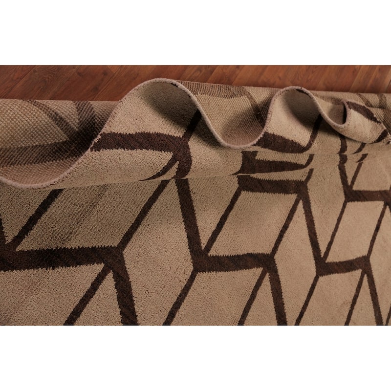 Hand Knotted Oriental 100% Wool Carpet Modern All-Over Beige & Ivories Moroccan Area Rug - 9' 10'' X 7' 11''