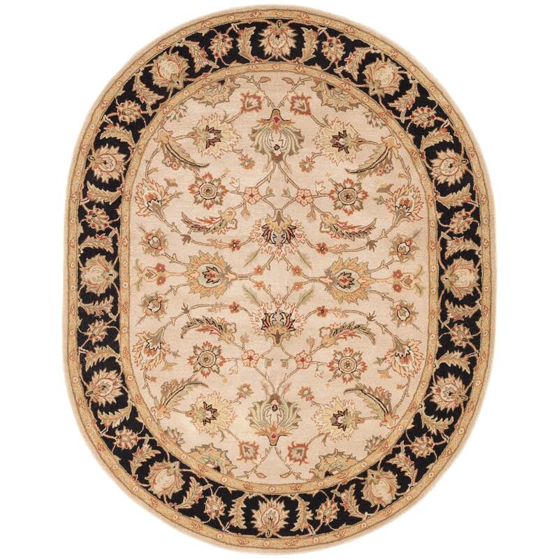 Skylar Handmade Floral Area Rug - 8' x 10' Oval - Beige/Black - Runner/Oval