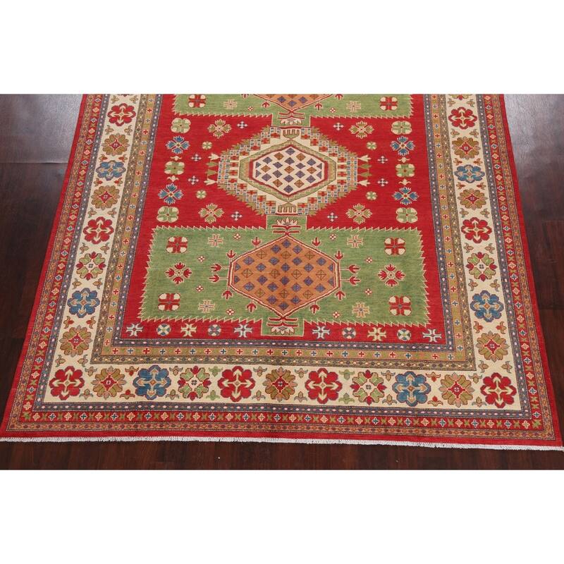 Vegetable Dye Kazak Oriental Geometric Area Rug Wool Handmade Carpet - 8'0" x 9'8"