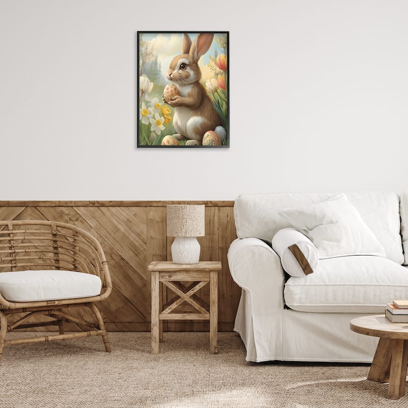 Stupell Easter Bunny with Painted Eggs Framed Giclee Art Design By Franklyn Gregory