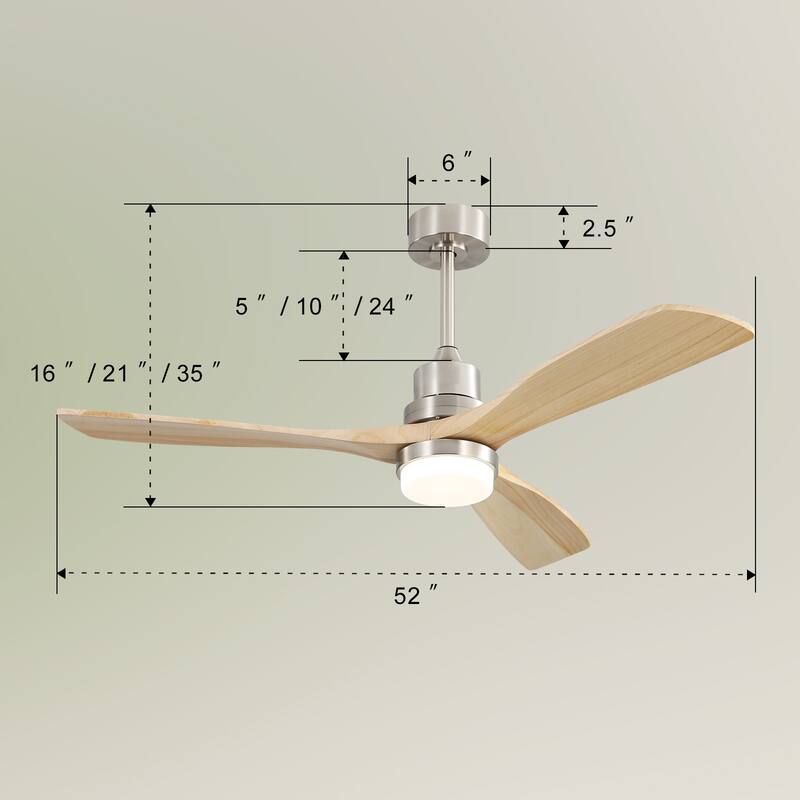 Wood Reversible Ceiling Fan with Dimmable 3 Color LED Light & 6-Speed Remote Control, and Silent Operation