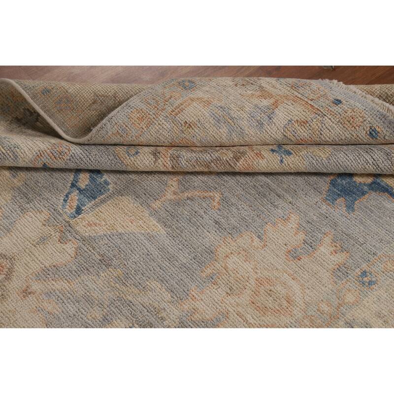 Vegetable Dye Oushak Turkish Rug Handmade Bedroom Grey Wool Carpet - 4'2"x 6'11"