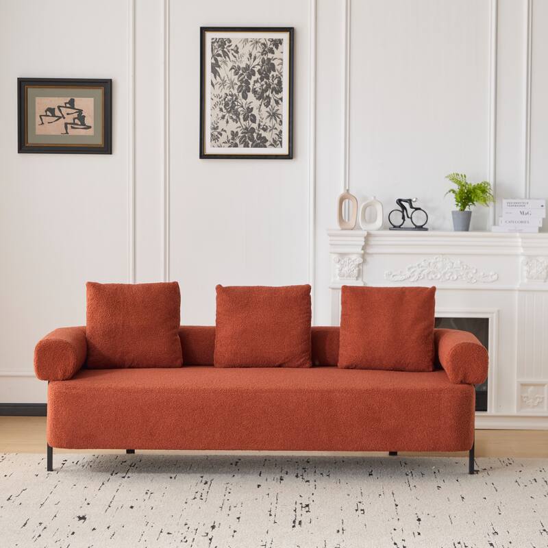 78" Modern 3-Seater Sofa Couch, Upholstered Sofa with Rolled Armrests & 3 Plush Pillows, Comfy Couch for Living Room, Bedroom