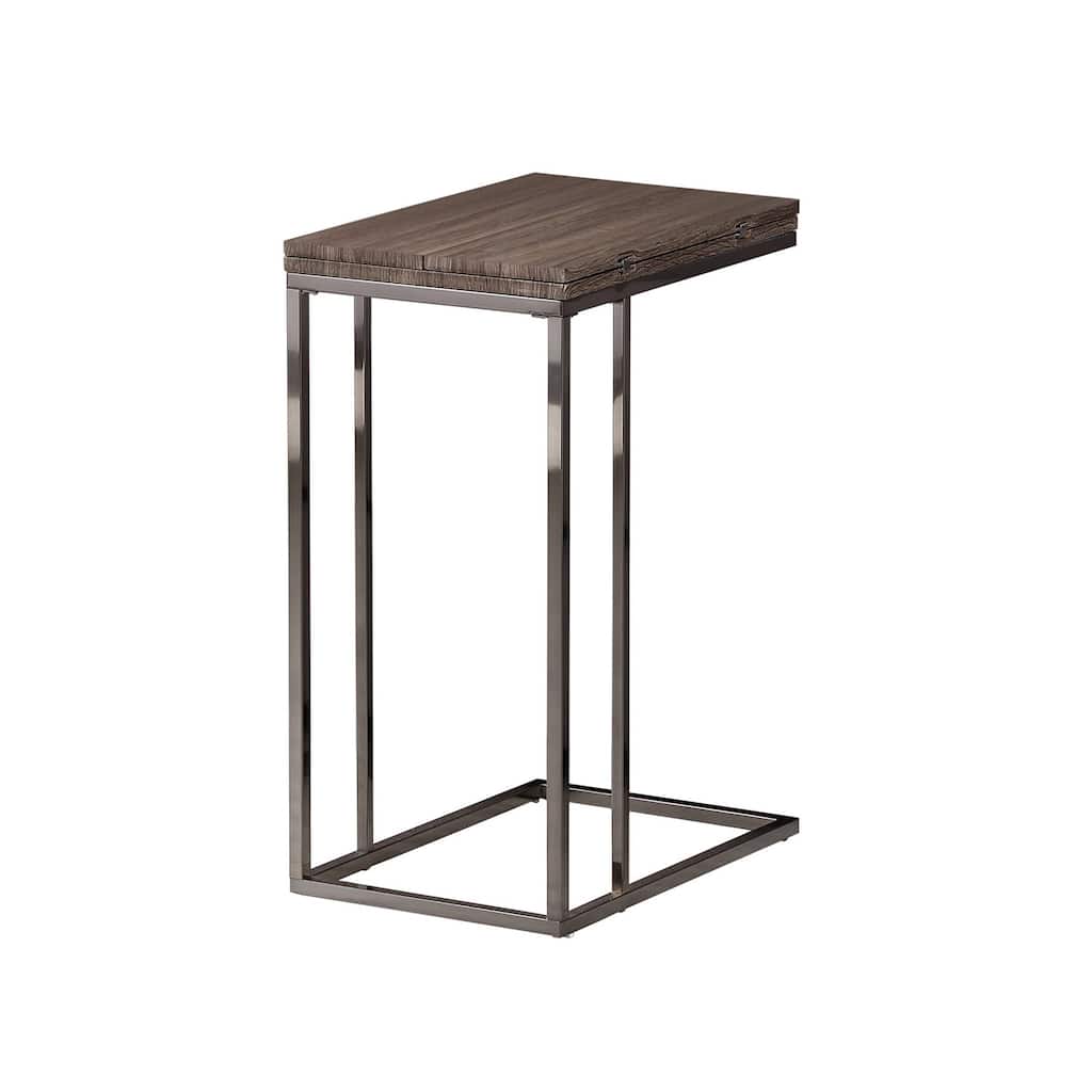 Snack Table With Nickel Base, Weathered Grey