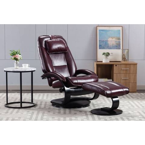 Top-grain Leather Swivel Recliner with Ottoman