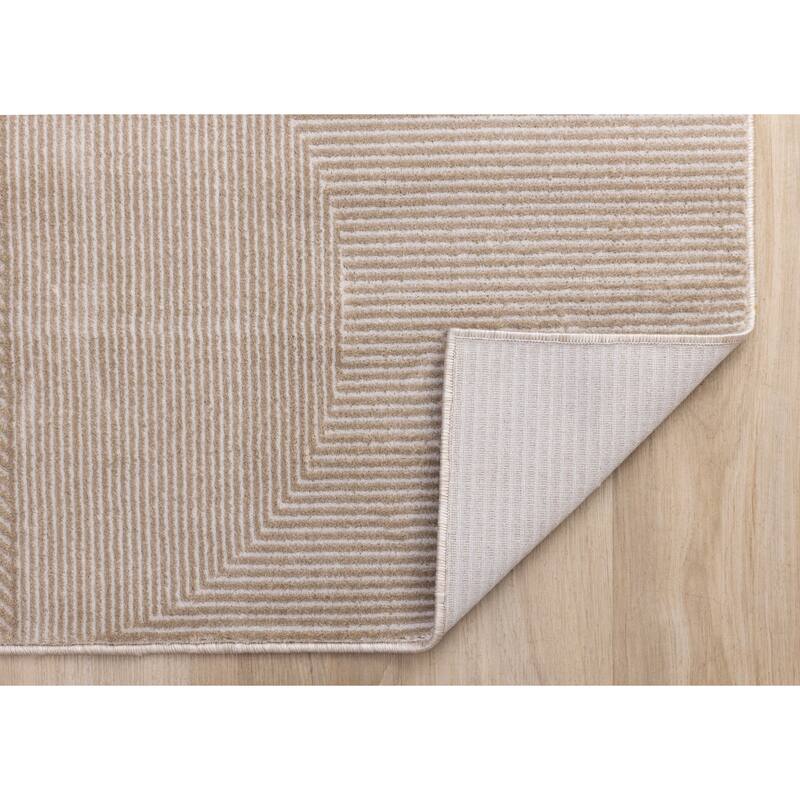Brown White Intricate Striped Shapes Area Rug